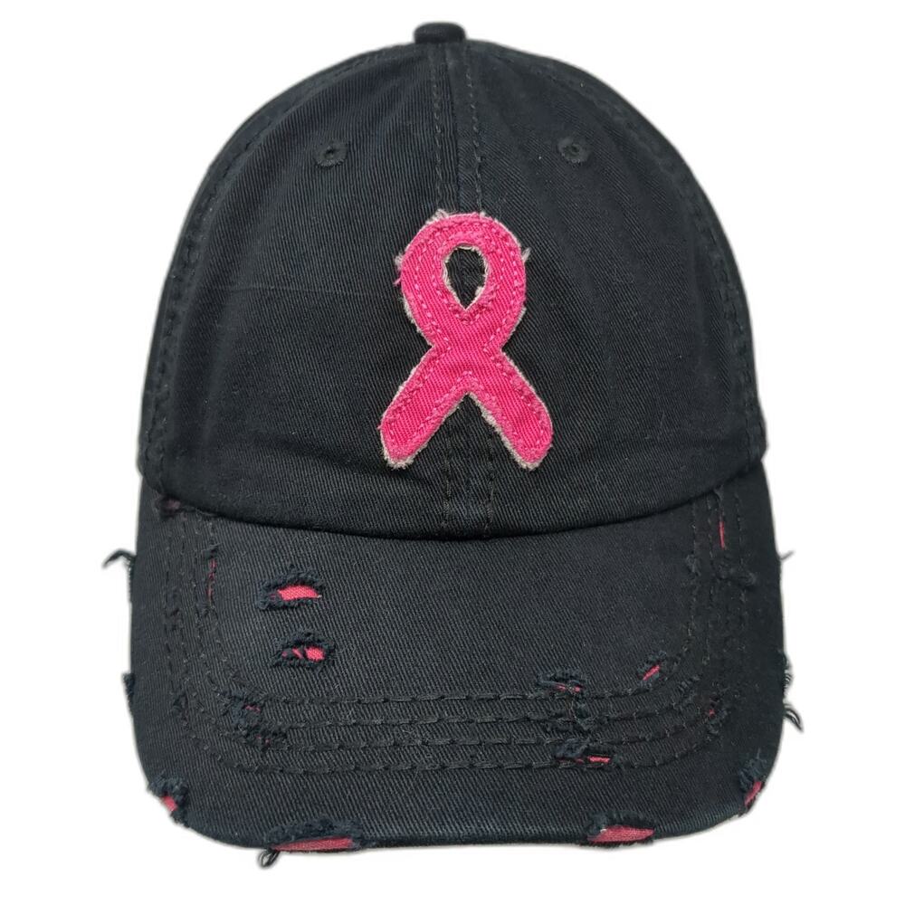 Wild Wear Baseball Cap Black One Size Distressed Pink Ribbon Hope Cotton Hat